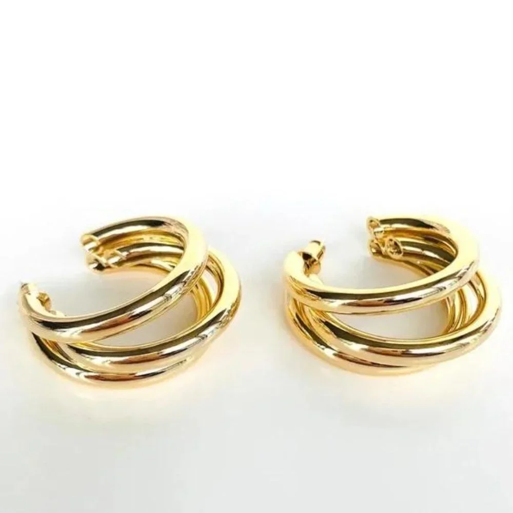 New 18K Gold Chunky Hoops Earrings, NICE EARRINGS, CUTE EARRINGS - Picture 5 of 6